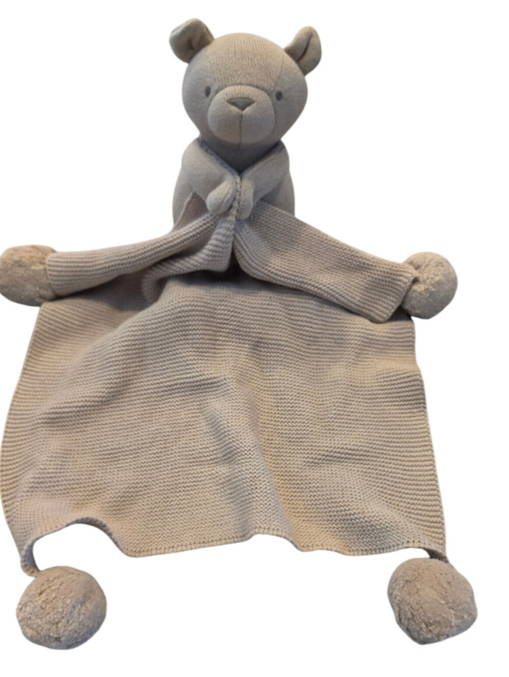 Pottery Barn Bear Security Blanket Lovey Knit Beige Plush Pom Taupe Thumbie 12"